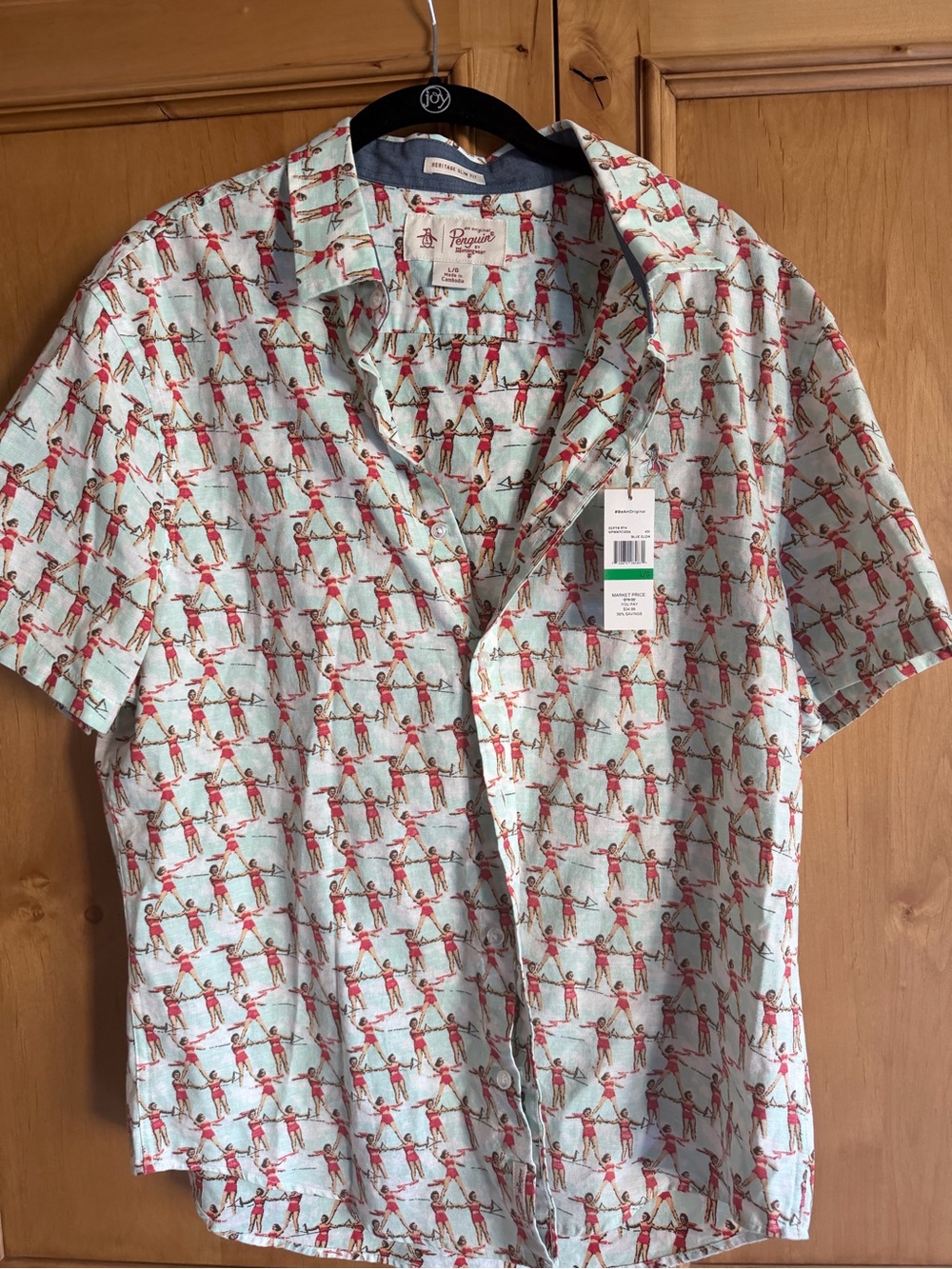 Penguin Short-Sleeve Printed Resort Shirt - Light Blue with Red Motif